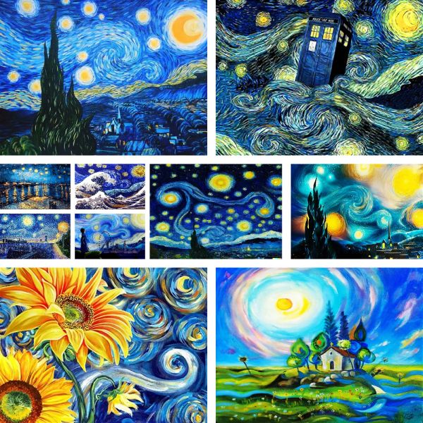 Batterien van Gogh Sternennacht bedruckte Leinwand Cross Kit DIY Stickerei Handwerk handgefertigtes Strick -Hobby -Schmuck Großhandel für Erwachsene