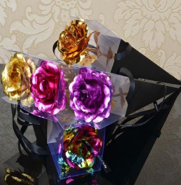 Decoração romântica de folha de ouro de 24k Rose Decoração de casamento dourado rosa mergulhado em flor artificial personalizada C2516916264