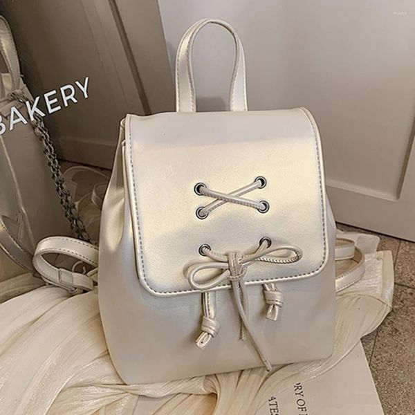 Schulbeutel Krawatte Design Frauen kleine 2024 Mode Draw String Rucksack Girls Bag Feste Farbe PU Travel Silver Rack Pack