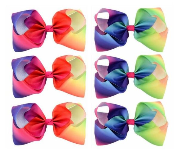 8 Zoll große Kinder Baby Girl Grosgrain Ribbon Bogen Clips Regenbogen Neue Design Kinder Haarzubehör1751104