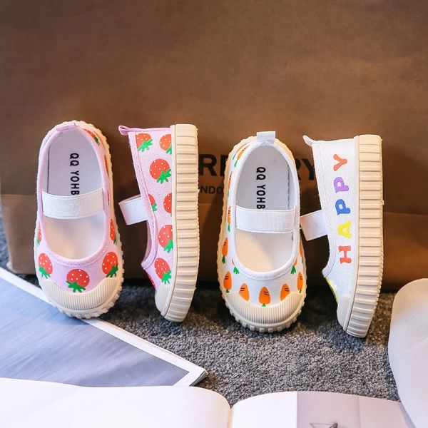 Sneakers Nuove bambini bianchi Sneaker Sneakers Cine Strawberry Kids Scarpe per ragazza Simpasto di radatura da cartone animato Canvas Scarpe Canvas Girl E06292