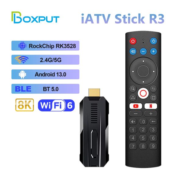 Box Boxput IATV R3 Smart TV Stick RK3528 CHIP USB Android 13 2.4G5G Dual WiFi Bt Media Player 8K TV Fire Stick Android Voice Remote Remote