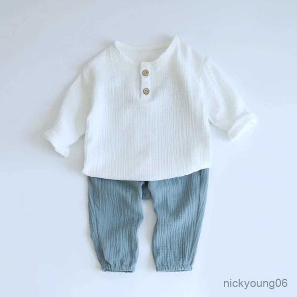 Giyim setleri 2pcs Spring Bebek Bebek Giysileri Setleri 0-4y Toddler Kids Muslin Organik Pamuk Uzun Kollu T-Shirt + Gevşek Pantolon Çocuk Kıyafetleri