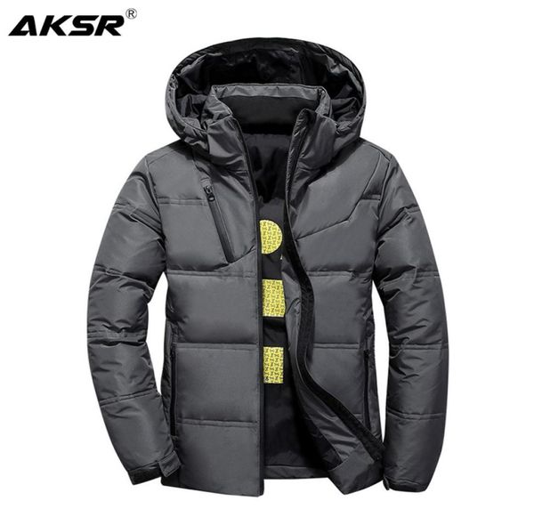 AKSR MEN039S Winter Down Jacke Mantel weißer Ente Down Jacken mit einer Kapuze dicke thermische Outwear Puffy Jacke Doudoune Homme9460443