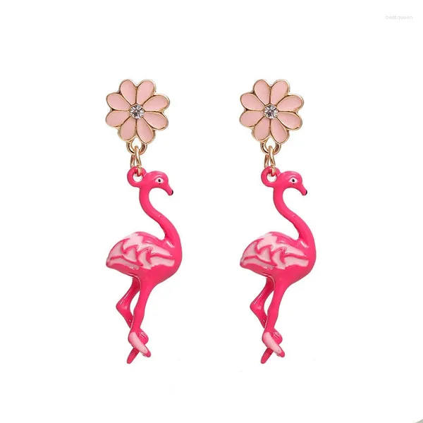 Brincos de garanhão DoreenBeads Color dourado cor rosa flamingo flor claro esmalte strass norma 47 11 mm Post/ arame Tamanho: (21 Beda) 1 par