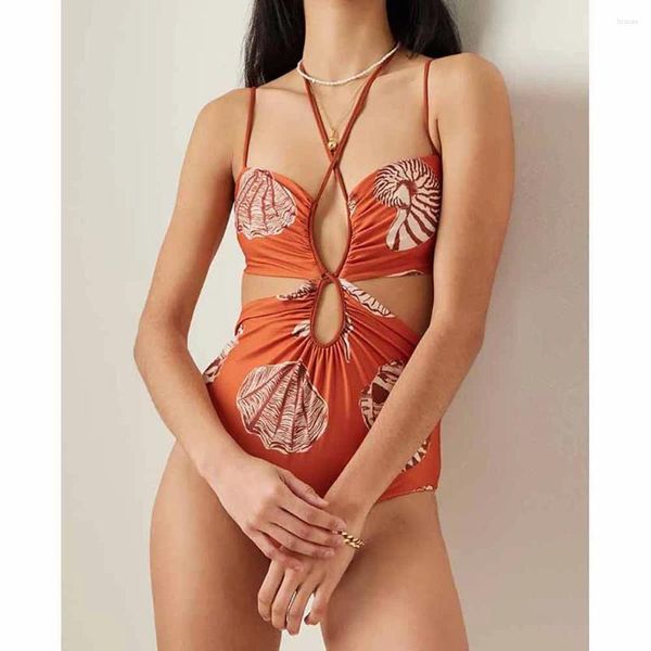 Kadın Mayo Moda Baskı Dizesi Çapraz Kayış Mayo Sling Sling Slim Bikini 2024 Tek Parça Plaj Giyim Sorunsuz Ekleme