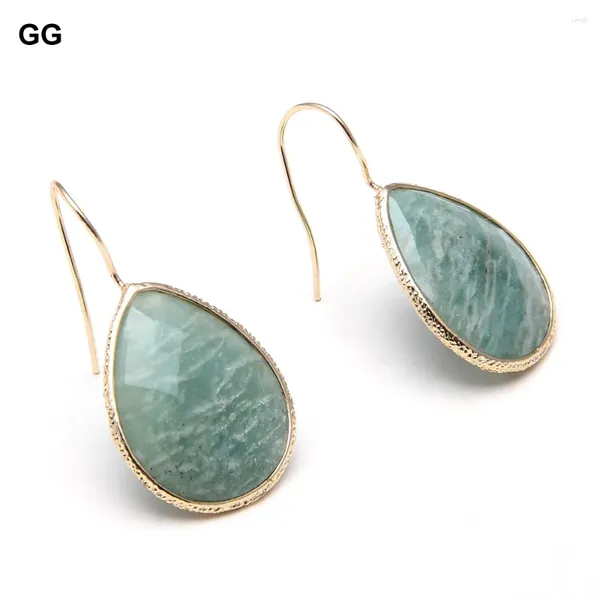 Dangle Ohrringe Guaiguai Schmuck große Größe natürliche grüne Amazoniten Gold plattiert Haken Real Stone Classic für Frauen