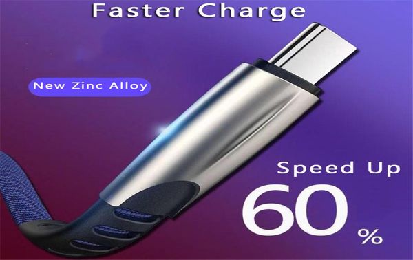 3A Цинк -сплав тип C USB Cable Cable Cable Cable быстро зарядка для S10 Micorusb Micro USB -кабель для телефонов Android USB -зарядного устройства Cord6986098