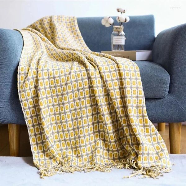 Decken gelbe Gitter gestrickte Decke werfen El Bettdecke Sofa Handtuch Model Zimmer Dekor weiche Abdeckung Nordischer Schal warmer Boho