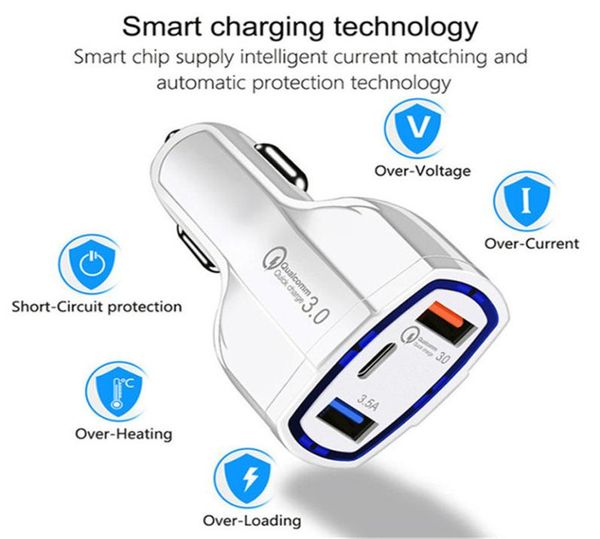 PD 3 em 1Type C Dual portas USB QC 30A Adaptador de carregador de carregamento rápido para iPhone 7 8 11 x Xr Samsung Android Phone sem PAC7811192