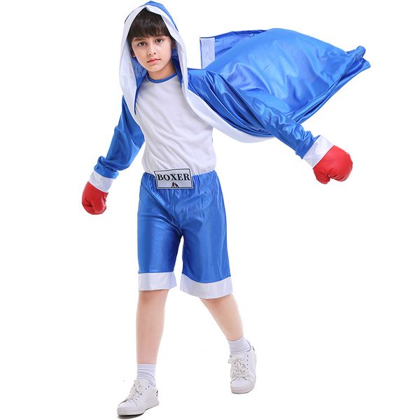 Kinder Junge rot blau Boxen Match Kostüm Kleidung mit Overallbox -Robe Kostüm für Kid Party Carnival Cosplay