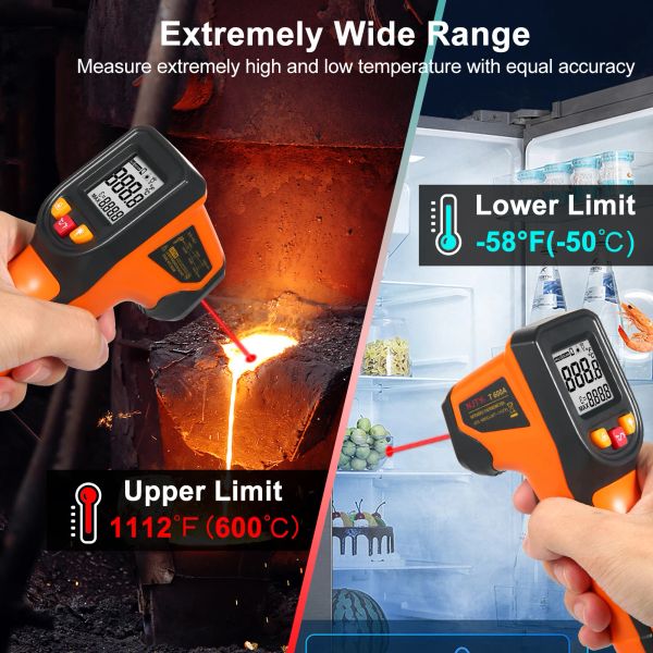 NJty Nichtkontakt-Infrarot-Thermometer Digitale Temperatur-Pistole -50 ° C ~ 600 ° C/-58 ° F ~ 1112 ° F Emissionsverkehrstest Industrielles IR-Thermometer