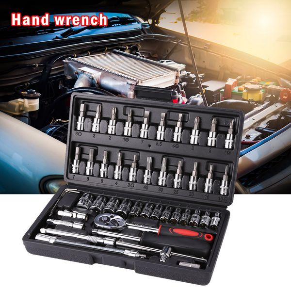 46pcs Sockelschlüssel-Set-Ratschen-Schritte Multifunktional-Autokoltriebwerkzeug Professionelle mechanische Workshop-Werkzeuge Kit Motorrad