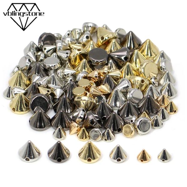 100 pcs Kunststoff CCB Nieten Gold Silber Kegel Bolzen Punk Sewing Spike Rivet für Ledernagelhecken Nieten Kleidungszubehör