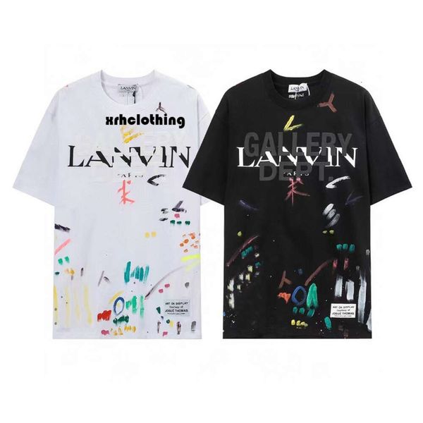 Lanvins Tir Shirt Co Brecha Splashed Ink Letter Graffiti T-shirt de mangas curtas com tendência unissex
