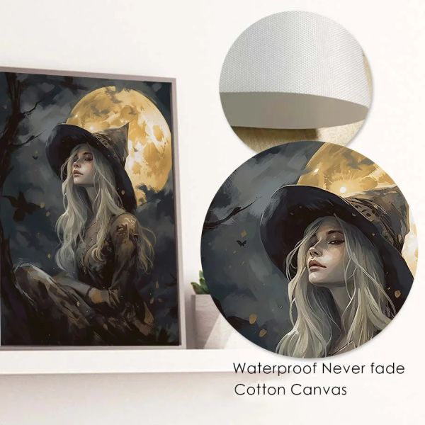 Dark Academia rosa gotico Victorian Crow Witch Ghost Halloween Wall Art Canvas Punti di pittura Posti