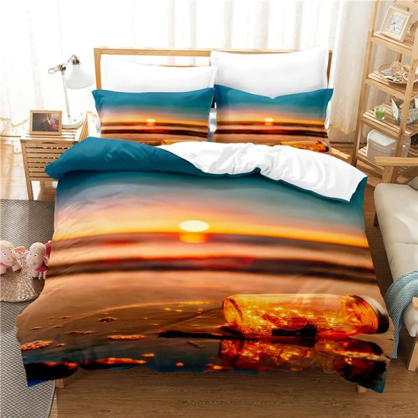 Sunset Screening Peceet Cover Set King Queen Size Red Sunshine Landscape Polyester Cover Cover для детских мальчиков для девочек постельные принадлежности