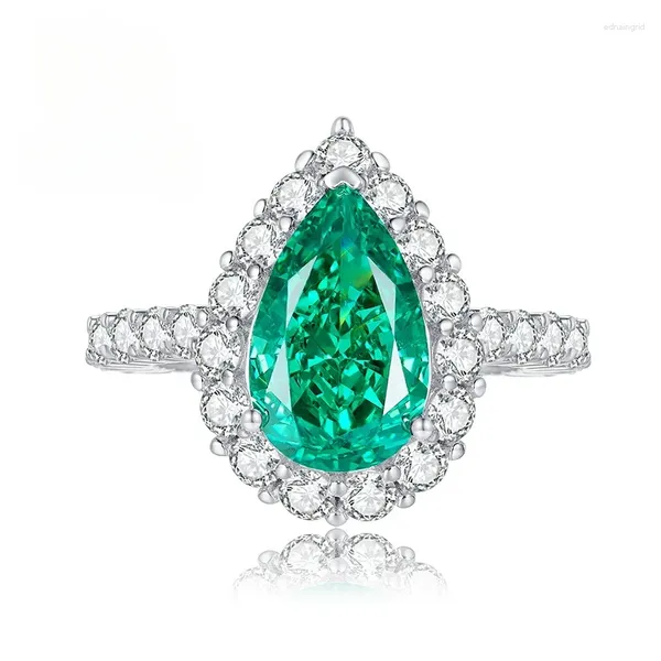 Anelli a grappolo Springlady 18k Gold Placed Pear 8 13 mm Emerald Diamond Anello per donne Regali di fidanzamento 925 Gioielli sottili in argento sterling