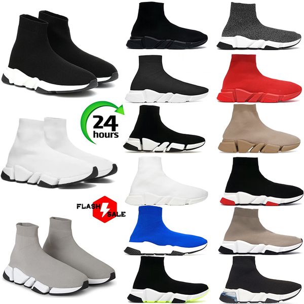 New Designer Luxurys Sock Shoes Speed Trainer Sapatos casuais para homens mulheres Clear Clear Black White Bege Lace Mens Esportes Chaussure Sneakers Tennis Size5.5- 11