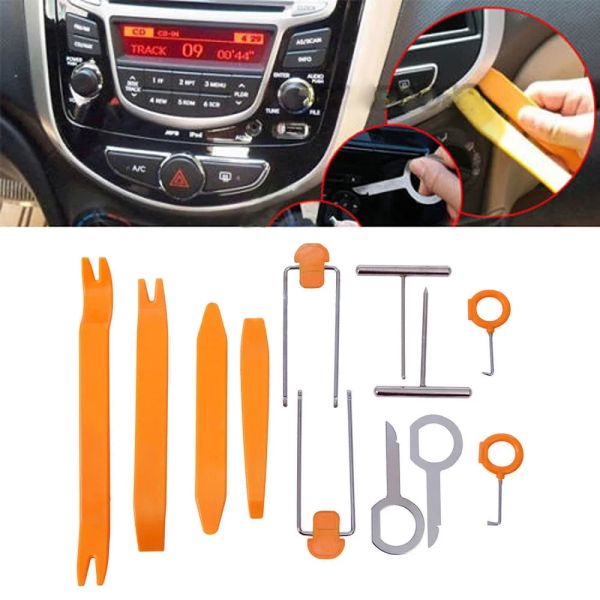 12pcs/set auto radio con radio clip pannello rivestimento dashboard rimozione audio apertura installatore kit tasti strumenti per lera attrezzi universali strumenti di accessori per auto universali