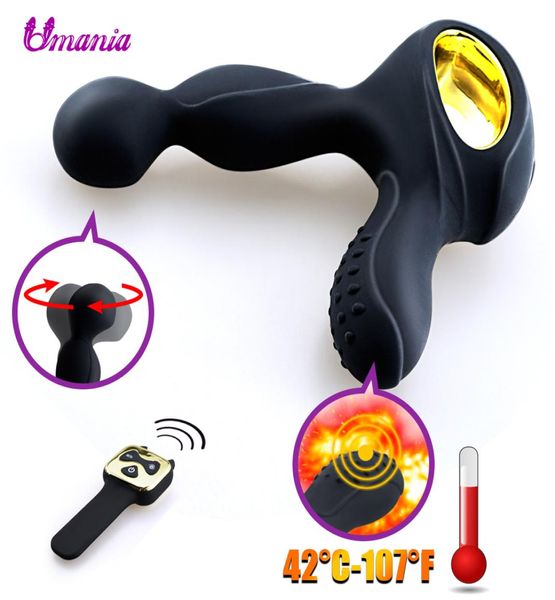 Aquecimento de silicone Butt Plug Tail Vibrator Anal Prostate Massager Gay com Super Power Sex Toys for Man C190105015433226