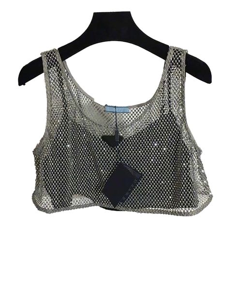 Designerinnen Frauen T -Shirts Sexy Tube Tops Damenkleidungsdreieck Abzeichen blinkend Sommer hohl aus ärmellose geschnittene Top Diamant -Einstellung Tanktopel Strsestone