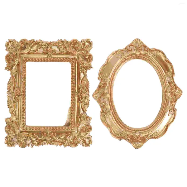 Frames 2pcs Vintage Bilderrahmen Harz Golden geschnitzt Desktop PO Halter Schmuck Display Home Dekoration