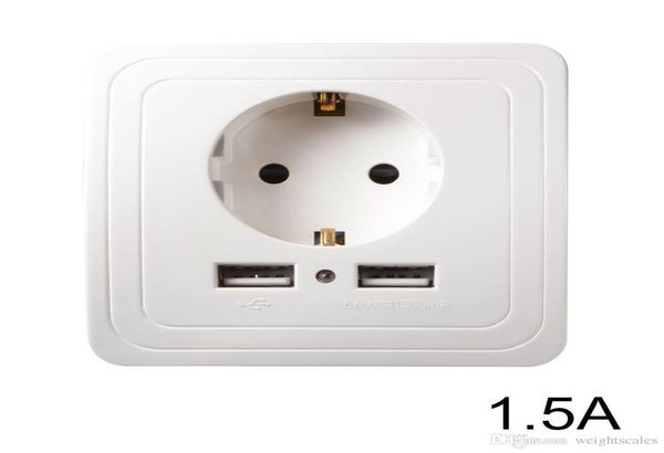 Painel de tomada de soquete de plugue da UE Dual Porta USB 15A Adaptador de carregador de parede White5751331