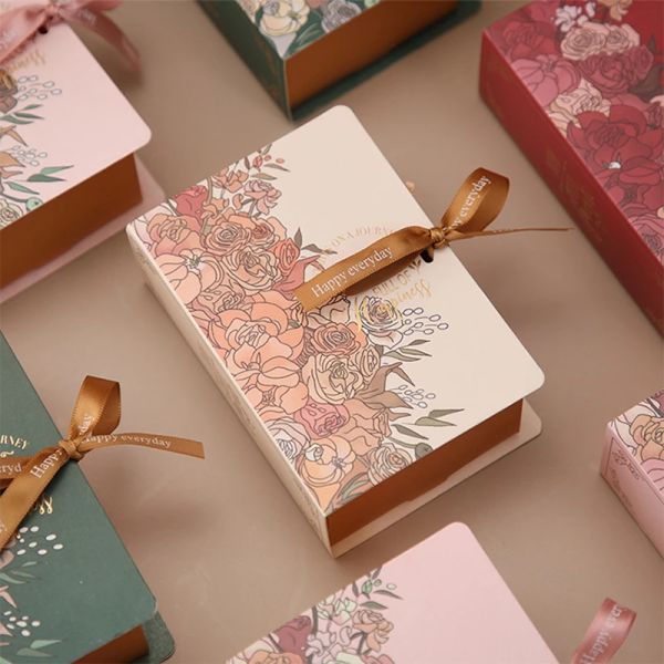 5pcs yaratıcı kitap şekli hediye kutusu kraft kağıt diy hediye şeker kutusu noel düğün parti ambalaj çiçek dekor kutusu şerit ile