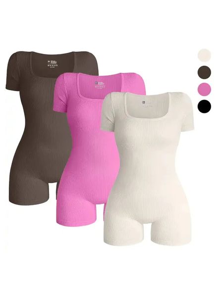 Женская одежда для спортзала тренировочная одежда Bodysuits Короткие рукава йога спортивная одежда квадратная шей