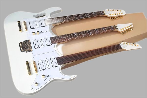 Fabrik Custom 3 Hälse weiße Doppelhals -E -Gitarre mit 6+6+12 Saiten, Rosewood Griffbrett, goldene Hardware, bieten maßgeschneiderte heiß