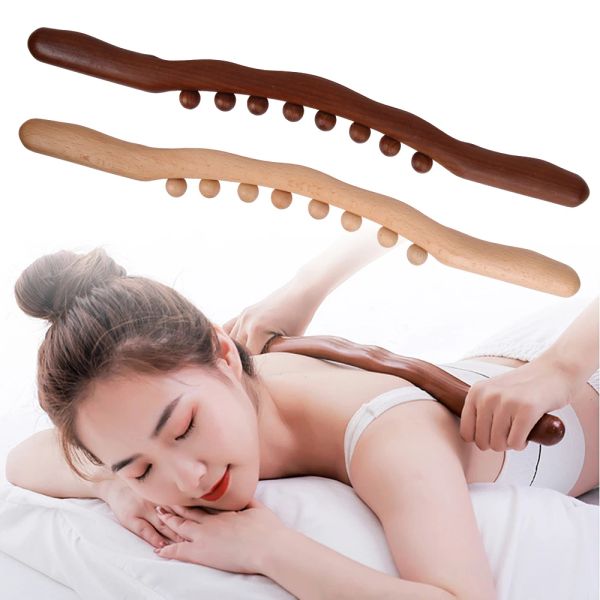 Modelo Gua Sha Stick Body Massage Tool ABDOMEN Cellulite Massager para relevo da mochila terapia de madeira Copo 8 contas de mão