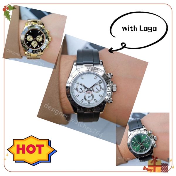 Orijinal Kutu Erkek İzle Otomatik Saatler 40mm Kauçuk Gri Kayış Paslanmaz Çelik Kasa Üç Gözler Safir Su Geçirmez Hareket Bilek Swatches Montre De Luxe Reloj