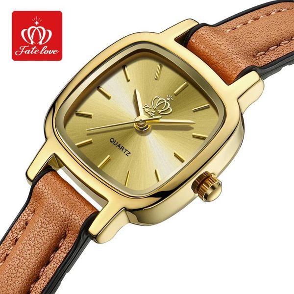 Armbanduhr Fate Love 907 Klassische elegante Frau Uhr Uhr Original wasserdichte Quarz Uhr für Frauen Einfache Dial Leder Ladies Handuhr