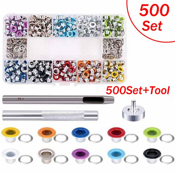 500SET 5 мм Grommet Kit 10Colors Металлические наклоны для фиксации Grommet с коробкой для хранения для кожаных ремесе