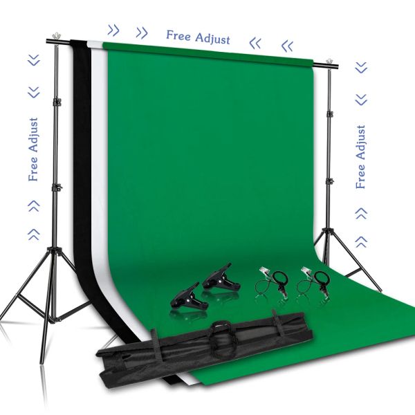 Kit de suporte de fundo fotográfico de estúdio com cenários de suporte de suporte ajustável para estúdio de fotografia Chomakey Green Screen Frame