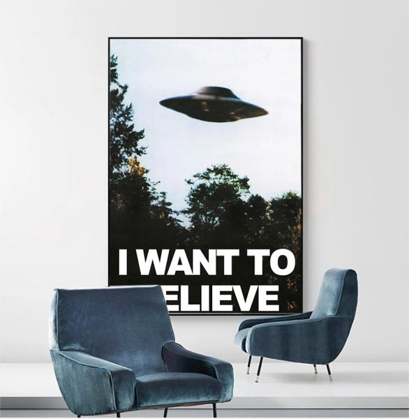 UFO TV Series Print Canvas Pintura Decoração de imagem decorativa Eu quero acreditar - The X Files Art Silk ou Canvas