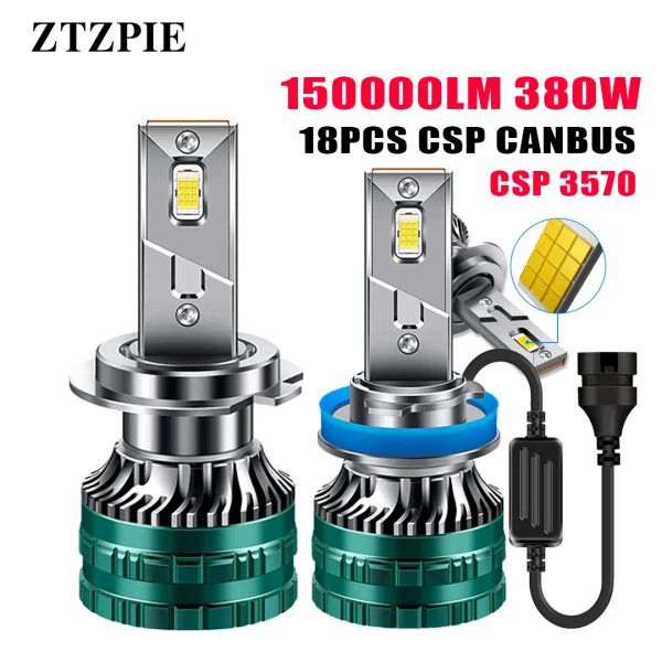 ZTZPIE 6000K HB3 HB4 9005 9006 H1 H7 H4 H11 LUPA BULBA CANBUS LED LED CSP 3570 Luz de névoa do farol de carro de alta potência 380W 150000lm