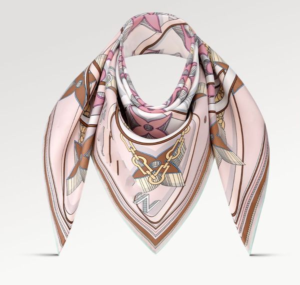 2024 Top FashionDesigner Seidenschal Luxusschalquadrate hochwertige Turbane Kopfschalel -Stirnbandkettenmuster mit klassischem Monogramm Pink 90*90 cm