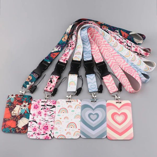 Lancia di stile LATCH Butterfly Chinese Rose Badge Holder ID Credit Card Pass Hang Corde Lanyard per Keys Accessori anime regali