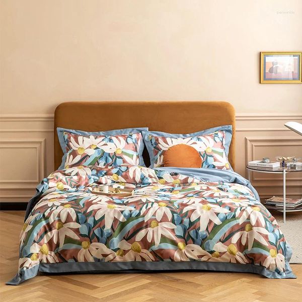 Bettwäschessätze Digitaldruck Satin Blume Weitkrempe Baumwoll Set Duvet Deckbett Bettwäsche ausgestattete Blechkissenschiffe Heimtextilien