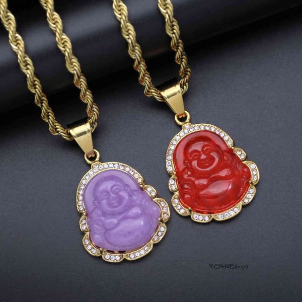 Зеленый Chanellst Mishap Jade Jewelry Laughing Buddha Pendation Chain Ожерелье для женщин из нержавеющей стали 18 тыс. Золота с золоты