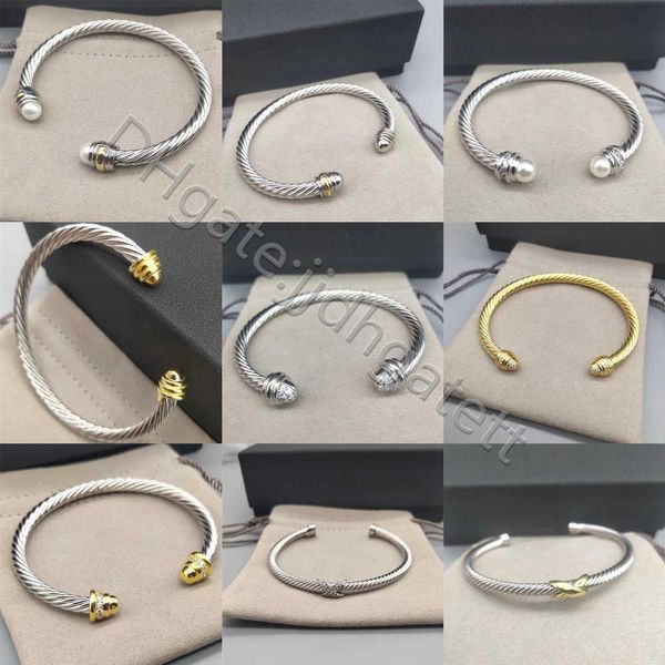 Kadınlar Altın Bilek Bilezikler Lüks Düğün Tasarımcısı Moda Twist S925 18K Twisted Petl Pearl Head Lovers Hediye Bangles Toptan 5mm 4mm Kalın 0Whp