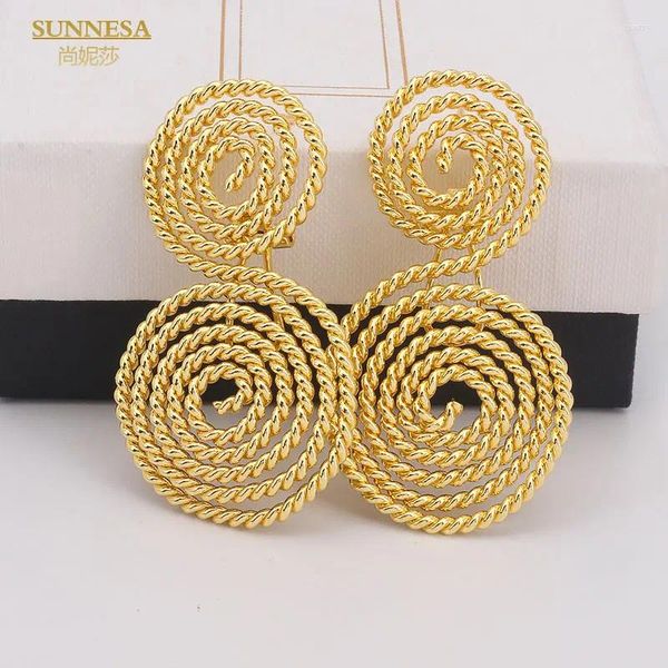 Brincos Dangle Sunnesa Braid Design Drop de cor ouro elegante Dubai grande para mulheres italiano 18k jóias africanas banhadas