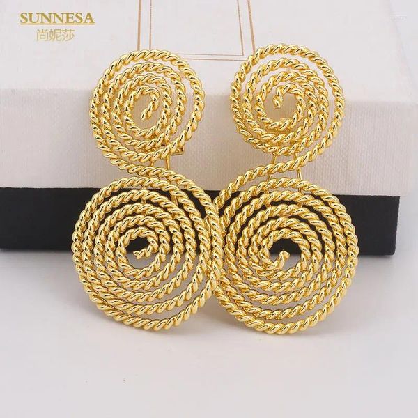 Dangle Ohrringe Sunnesa Braid Design Gold Farbe Tropfen elegant Dubai Big für Frauen Italienisch 18K -plattierter afrikanischer Schmuck