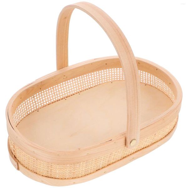 Geschirrsets Sets Rattan Storage Basket Haushaltsbehälter gewebt Holz Holz dekorativen Obsttisch