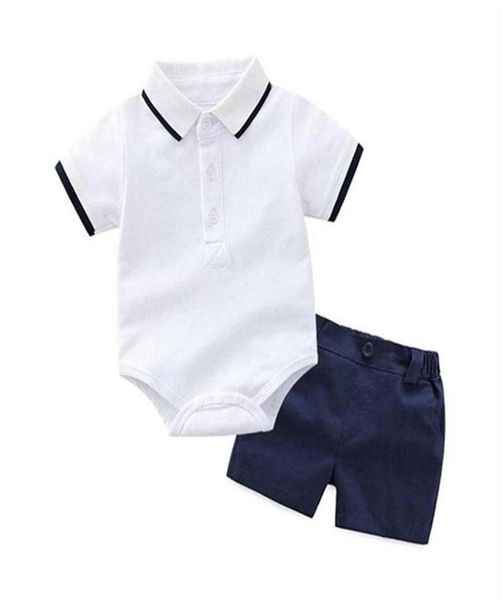 Recém -nascido Baby Cotton Cotton Summer Roda branca Roupas Conjunto 0 1 2 3 anos Mumpsuit Solid Tshirt Macicless Shorts Roupfits Clothing2007605403