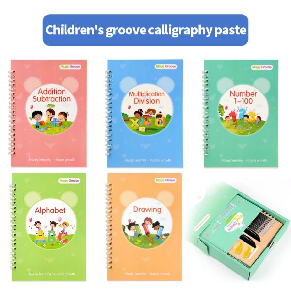 Copybook Montessori Reutilable Magic Copybook com Tablet de desenho de canetas para crianças livro de caligrafia estudantes brinquedos escrevendo notebooks de papelaria