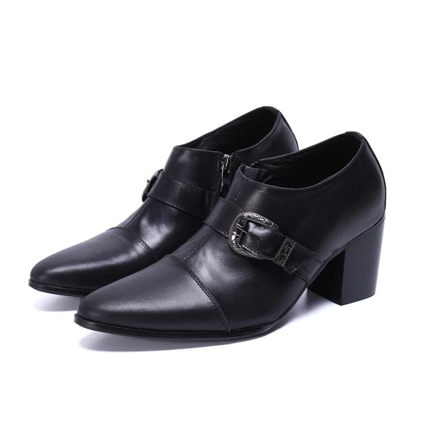 Stiefel neue Männer High Heels echte Leder -Kleiderschuhe schnüren schwarze Oxford -Schuhe für Männer dicke Absatz Schlangenmuster Herren Klassische Schuhe