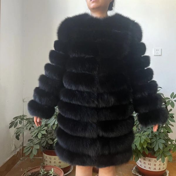 New 4in1 Real Fox Fur Long Coat Last Winter Coat for Women Jackets Vesca Vesto de inverno